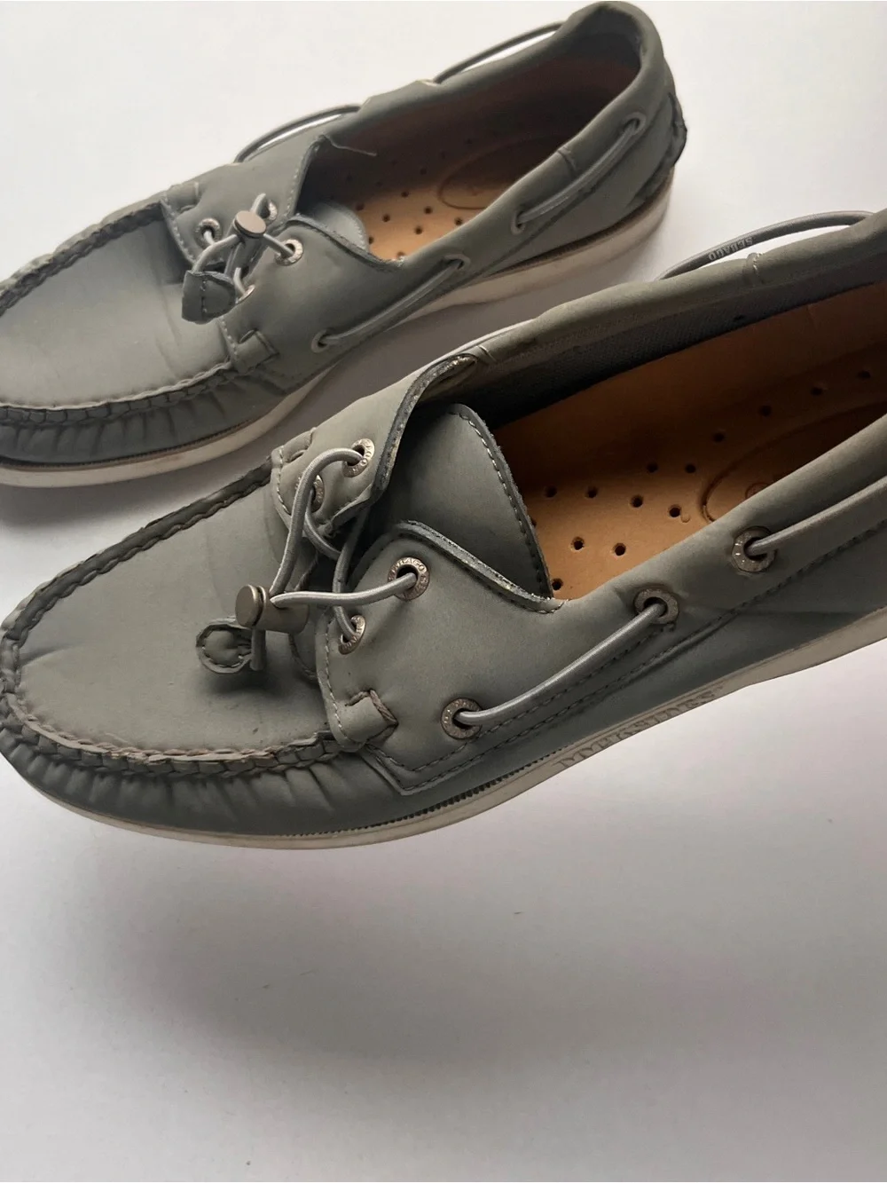 Sebago Dockside Boat Grey Leather Insole Shoe Togging Laces Size 8